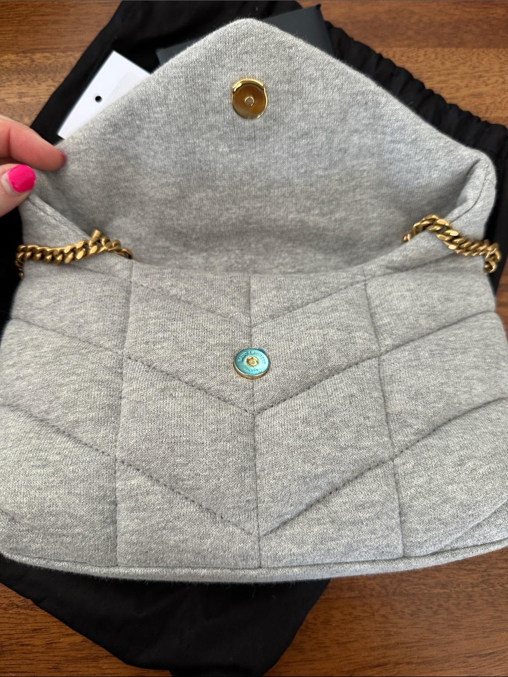 Saint Laurent LouLou Light Grey Quilted Crossbody with Gold YSL Emblem - Picture 7 of 12